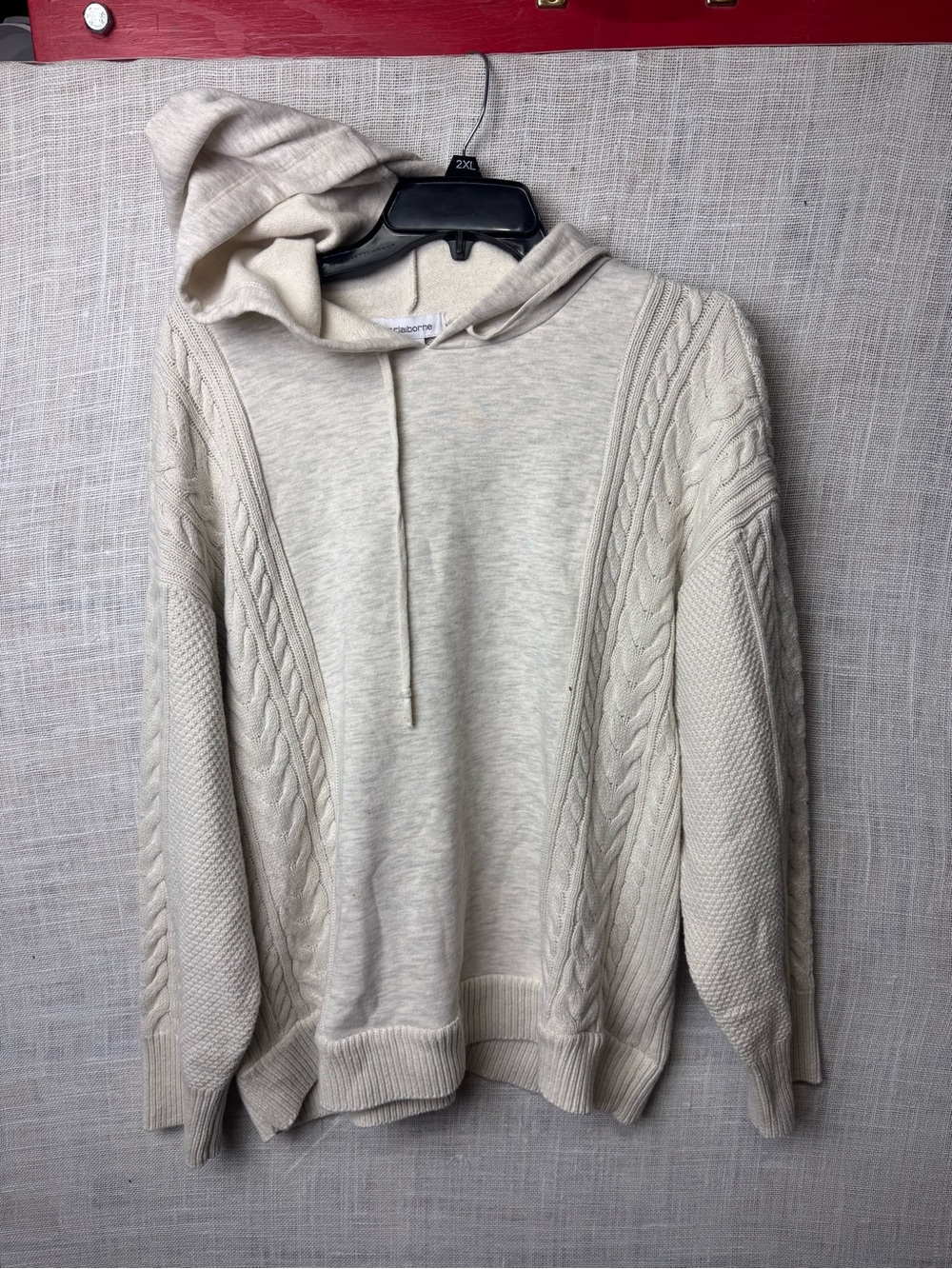 Liz Claiborne Cream Cable-Knit Crewneck Hoodie Sweatshirt